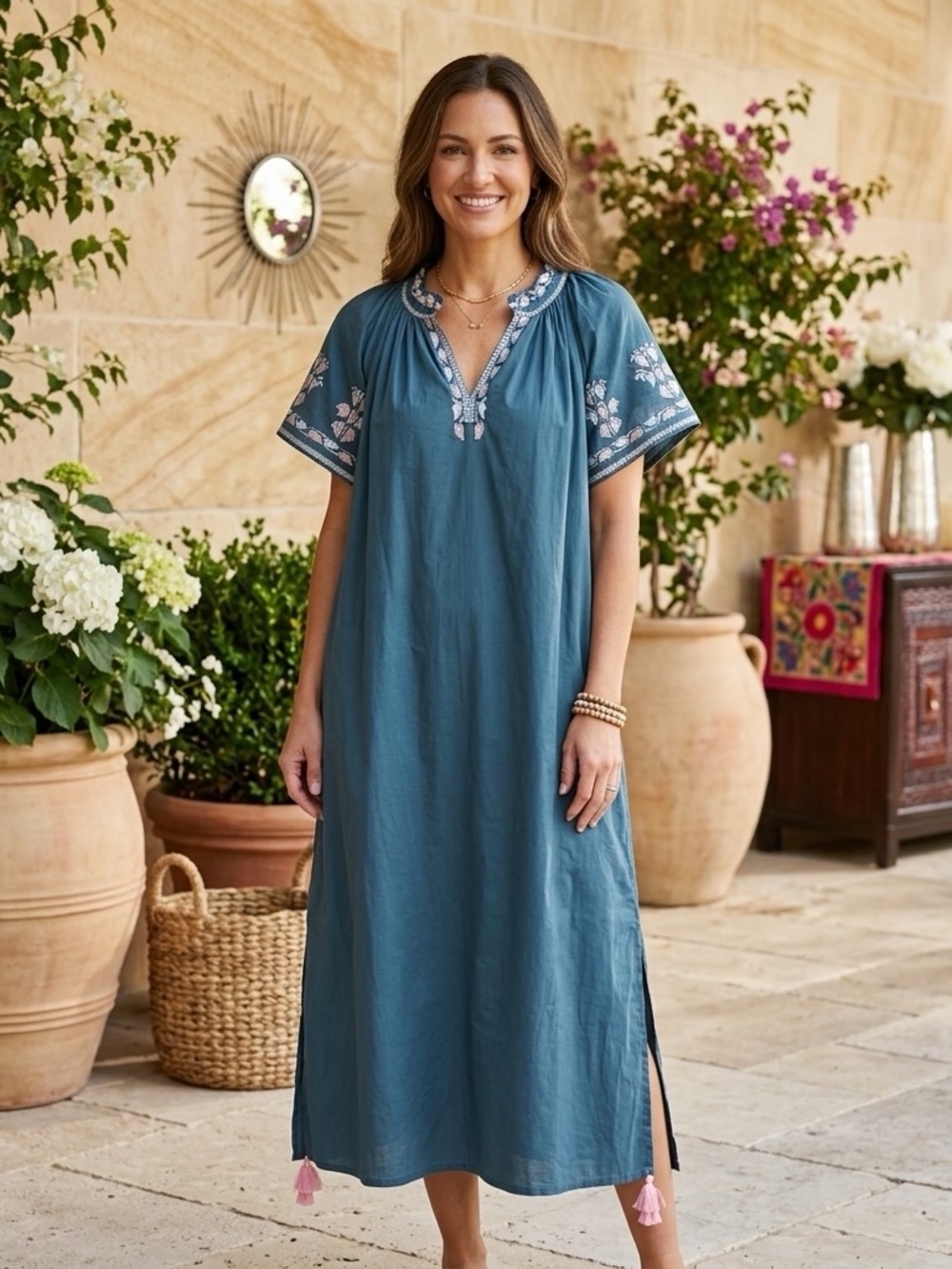 Ex Voto Embroidered Navy Caftan